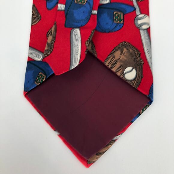 Gant Red White Blue Baseball Glove Mitt Bat Hat Novelty USA Made Silk Neck Tie - Picture 5 of 6